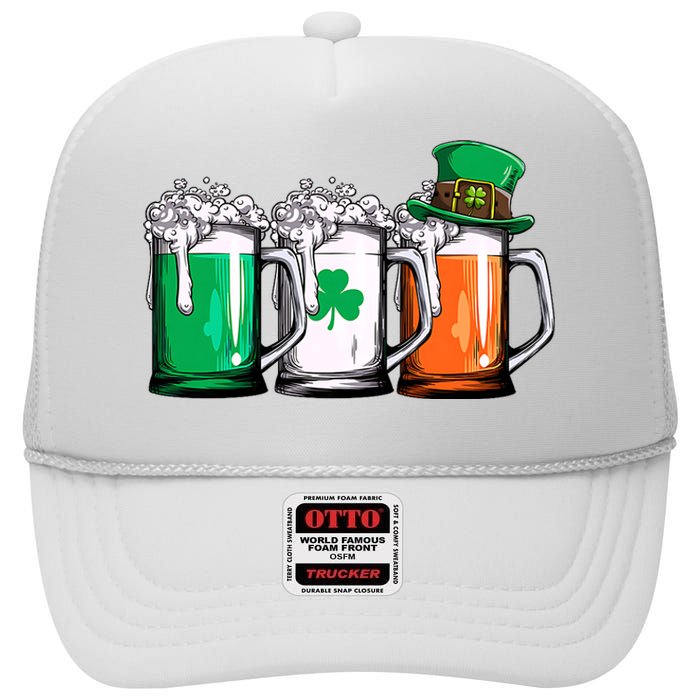 Irish Beer Ireland Flag St Patricks Day High Crown Mesh Back Trucker Hat