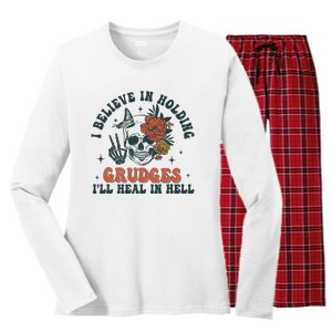 I Believe In Holding Grudges Ill Heal In Hell Women's Long Sleeve Flannel Pajama Set 