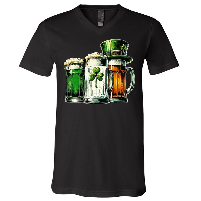 Irish Beer Ireland Flag St Patricks Day V-Neck T-Shirt