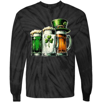 Irish Beer Ireland Flag St Patricks Day Tie-Dye Long Sleeve Shirt