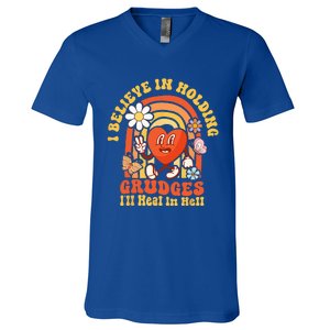 I Believe In Holding Grudges Ill Heal In Hell Rainbow Heart V-Neck T-Shirt