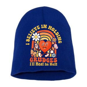 I Believe In Holding Grudges Ill Heal In Hell Rainbow Heart Short Acrylic Beanie