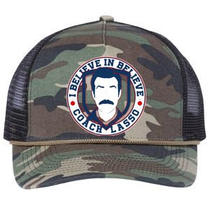 I Believe In Believe Coach Lasso Emblem Retro Rope Trucker Hat Cap