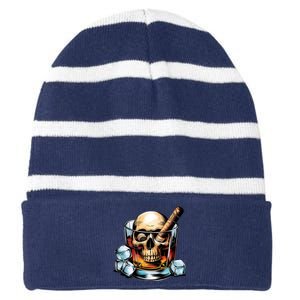 I’Ll Be In The Backyard Bourbon Whiskey Stogie Bourbon Lovers Sarcastic Striped Beanie with Solid Band