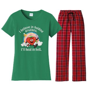 I Believe In Holding Grudges I'll Heal In Hell Heart Rainbow Women's Flannel Pajama Set