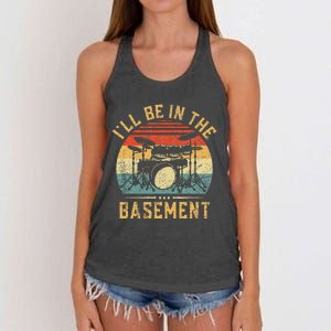 I'll Be In The Basement Drumming for Funny Drummer Women's Knotted Racerback Tank