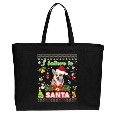 I Believe In Santa Corgi Dog Christmas Paws Sweater Ugly Gift Cotton Canvas Jumbo Tote