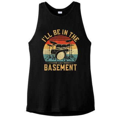 I’ll Be In The Basement Drumming Funny Drummer Ladies PosiCharge Tri-Blend Wicking Tank