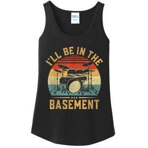 I’ll Be In The Basement Drumming Funny Drummer Ladies Essential Tank