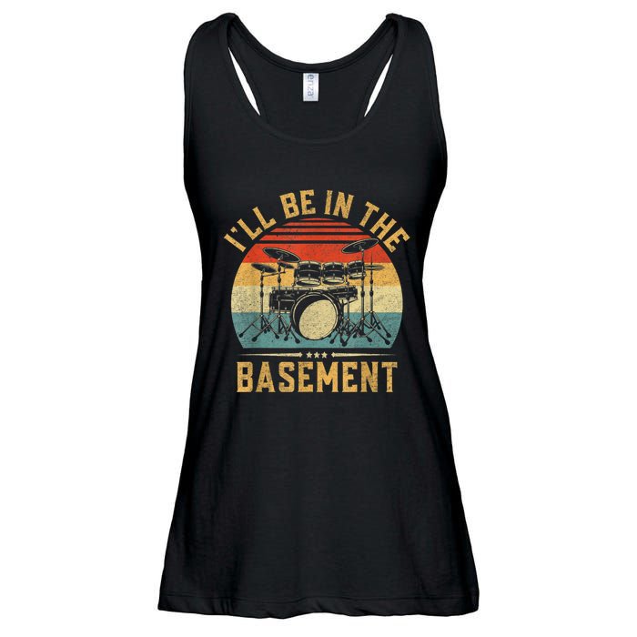 I’ll Be In The Basement Drumming Funny Drummer Ladies Essential Flowy Tank