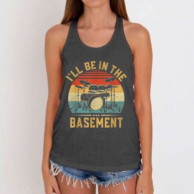 I’ll Be In The Basement Drumming Funny Drummer Women's Knotted Racerback Tank