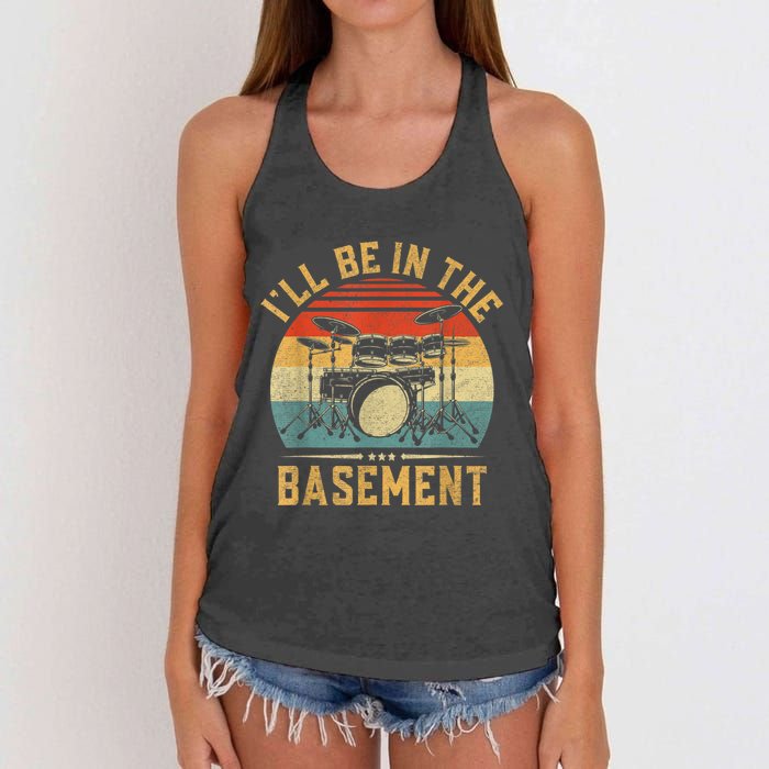 I’ll Be In The Basement Drumming Funny Drummer Women's Knotted Racerback Tank