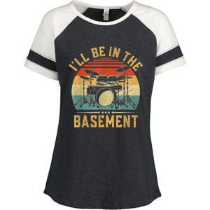 I’ll Be In The Basement Drumming Funny Drummer Enza Ladies Jersey Colorblock Tee