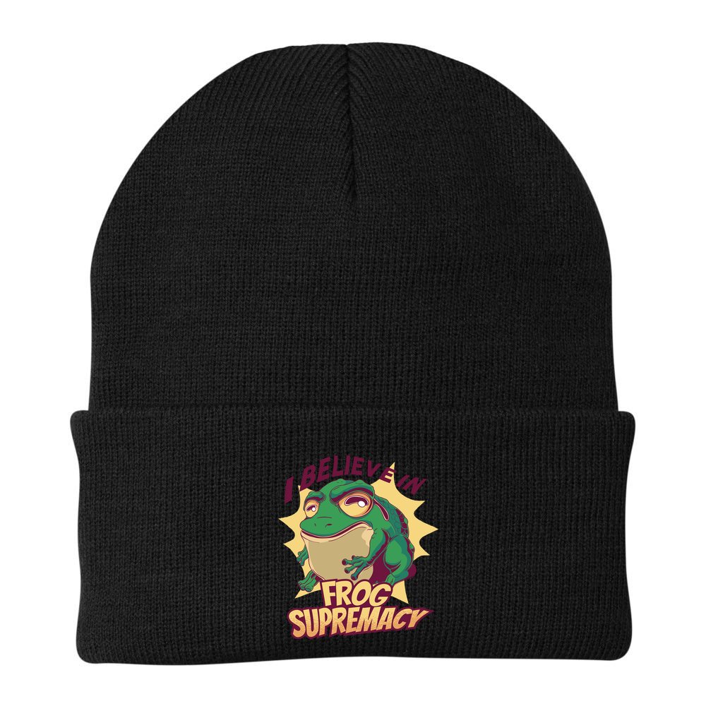 I Believe In Frog Supremacy Funny Beanie