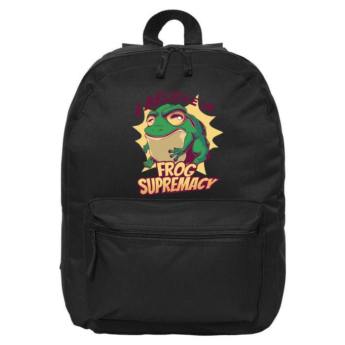I Believe In Frog Supremacy Funny 16 in Basic Backpack
