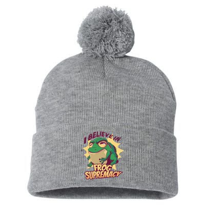 I Believe In Frog Supremacy Funny Pom Pom 12in Knit Beanie