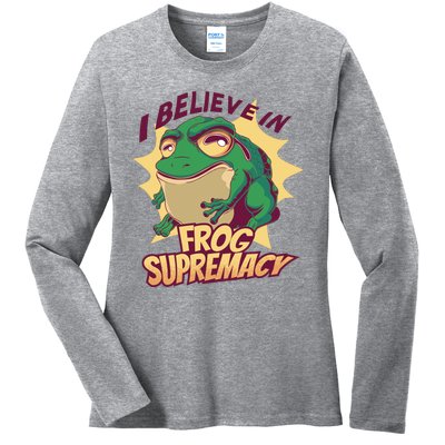 I Believe In Frog Supremacy Funny Ladies Long Sleeve Shirt