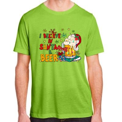 I Believe In Santa And Beer Christmas Lights Funny Santa Hat Gift Adult ChromaSoft Performance T-Shirt