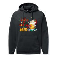 I Believe In Santa And Beer Christmas Lights Funny Santa Hat Gift Performance Fleece Hoodie