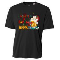 I Believe In Santa And Beer Christmas Lights Funny Santa Hat Gift Cooling Performance Crew T-Shirt