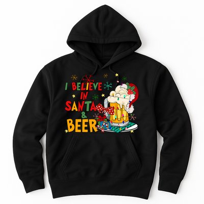 I Believe In Santa And Beer Christmas Lights Funny Santa Hat Gift Hoodie