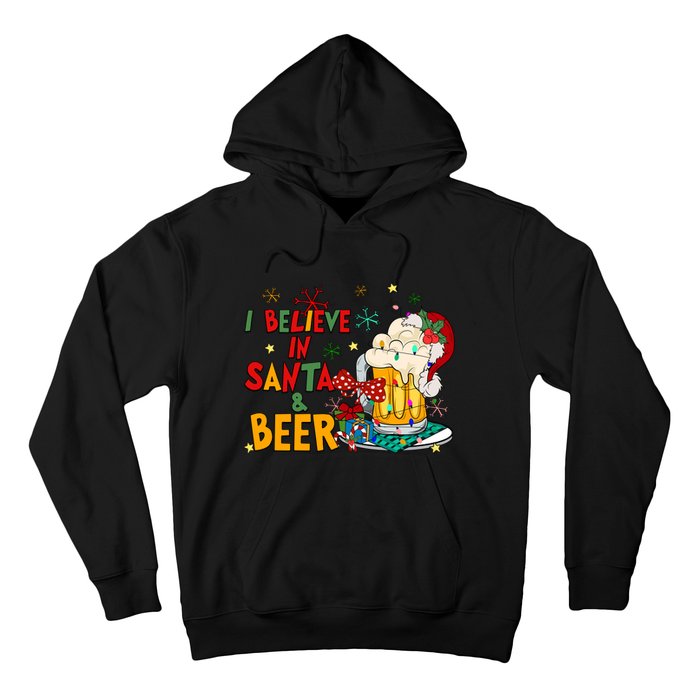 I Believe In Santa And Beer Christmas Lights Funny Santa Hat Gift Hoodie