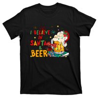 I Believe In Santa And Beer Christmas Lights Funny Santa Hat Gift T-Shirt