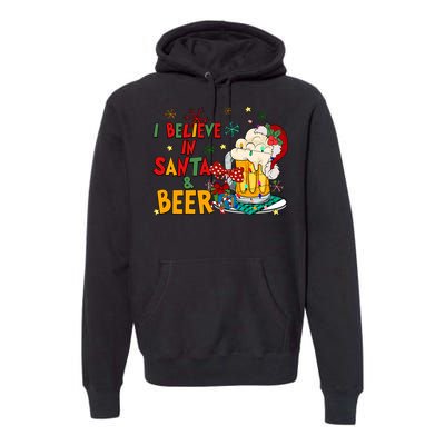 I Believe In Santa And Beer Christmas Lights Funny Santa Hat Gift Premium Hoodie