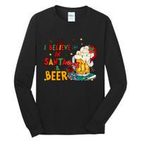 I Believe In Santa And Beer Christmas Lights Funny Santa Hat Gift Tall Long Sleeve T-Shirt