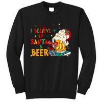 I Believe In Santa And Beer Christmas Lights Funny Santa Hat Gift Tall Sweatshirt