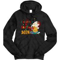 I Believe In Santa And Beer Christmas Lights Funny Santa Hat Gift Tie Dye Hoodie