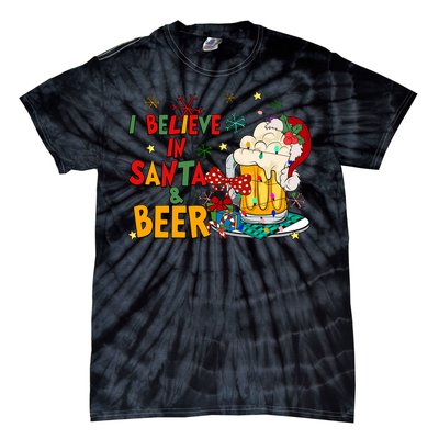 I Believe In Santa And Beer Christmas Lights Funny Santa Hat Gift Tie-Dye T-Shirt