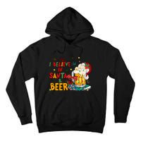 I Believe In Santa And Beer Christmas Lights Funny Santa Hat Gift Tall Hoodie