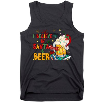 I Believe In Santa And Beer Christmas Lights Funny Santa Hat Gift Tank Top