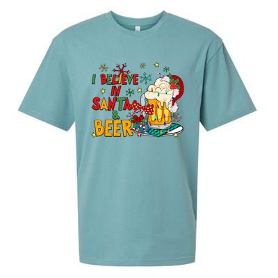 I Believe In Santa And Beer Christmas Lights Funny Santa Hat Gift Sueded Cloud Jersey T-Shirt