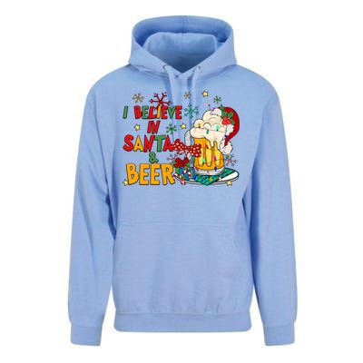 I Believe In Santa And Beer Christmas Lights Funny Santa Hat Gift Unisex Surf Hoodie