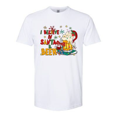 I Believe In Santa And Beer Christmas Lights Funny Santa Hat Gift Softstyle CVC T-Shirt