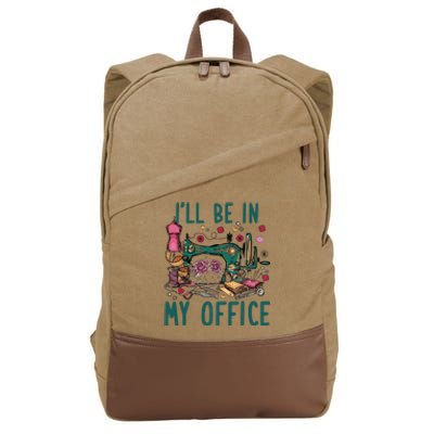 Ill Be In My Office Flowery Sewing Machine Cotton Canvas Backpack