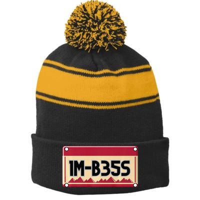 IM Bess Stripe Pom Pom Beanie