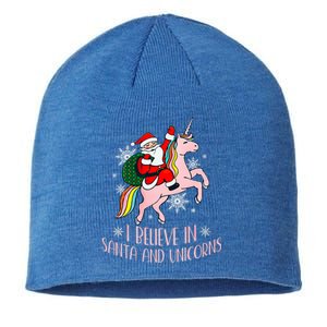 I Believe In Santa And Unicorns Funny Christmas  Sustainable Beanie