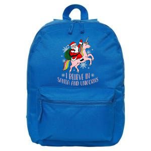 I Believe In Santa And Unicorns Funny Christmas  16 in Basic Backpack