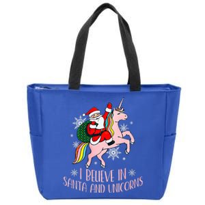 I Believe In Santa And Unicorns Funny Christmas  Zip Tote Bag