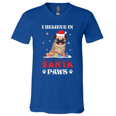 I Believe In Santa Paws Cute French Bulldog Christmas Gift V-Neck T-Shirt