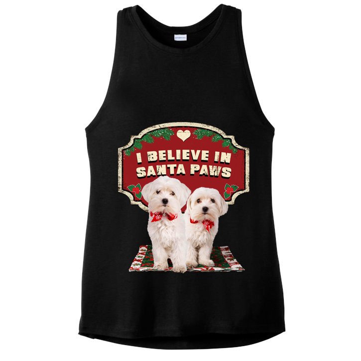 I Believe In Santa Paws Cute Christmas Dog Lover Ladies PosiCharge Tri-Blend Wicking Tank