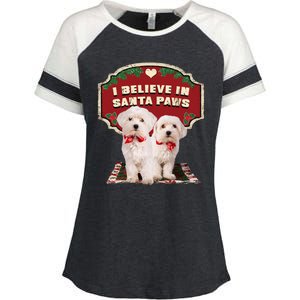 I Believe In Santa Paws Cute Christmas Dog Lover Enza Ladies Jersey Colorblock Tee