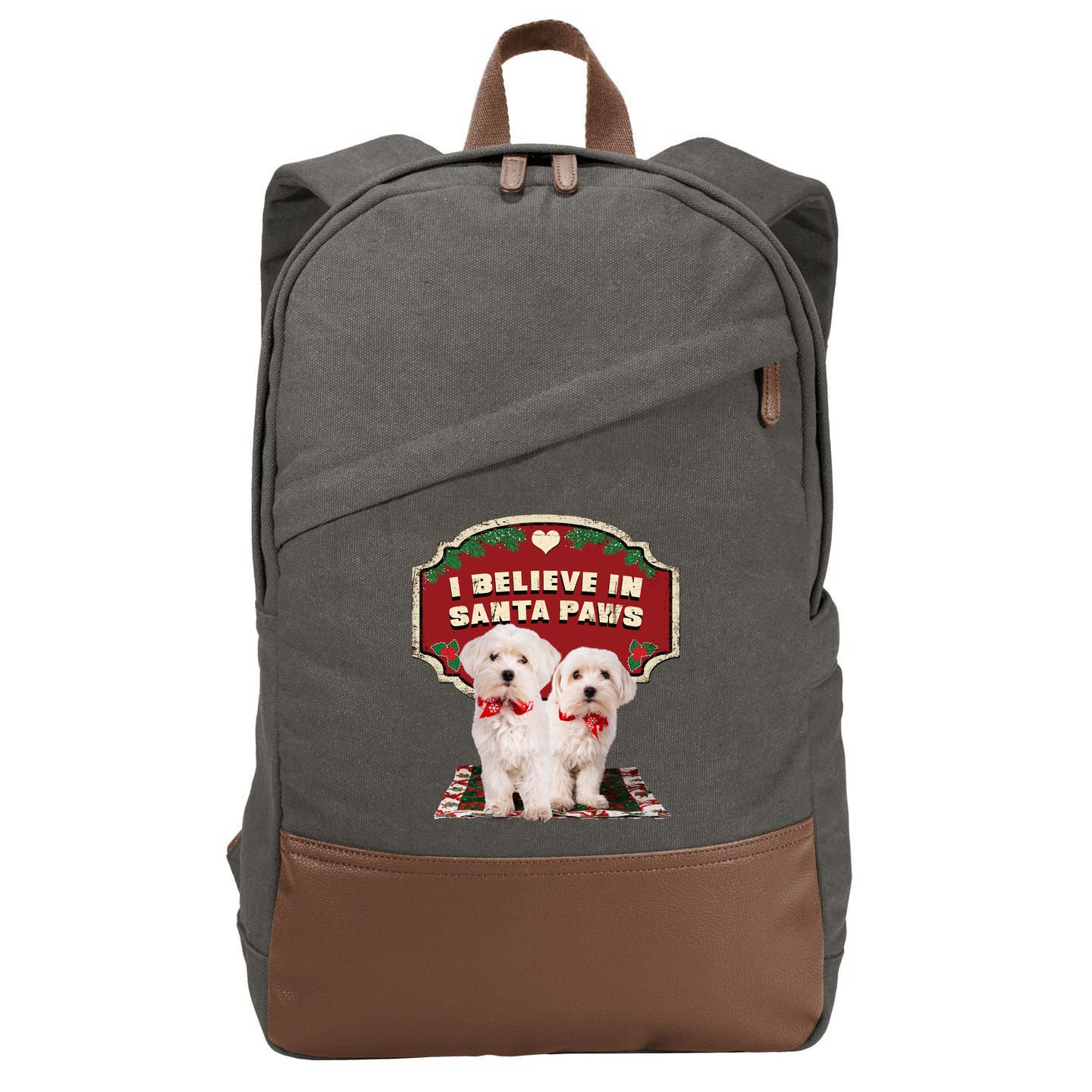 I Believe In Santa Paws Cute Christmas Dog Lover Cotton Canvas Backpack