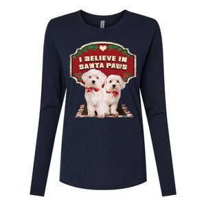 I Believe In Santa Paws Cute Christmas Dog Lover Womens Cotton Relaxed Long Sleeve T-Shirt