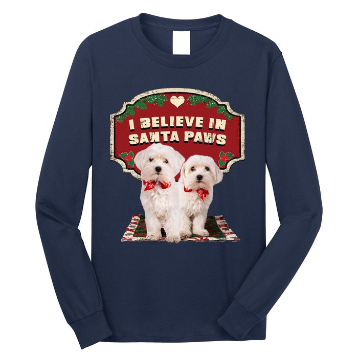 I Believe In Santa Paws Cute Christmas Dog Lover Long Sleeve Shirt