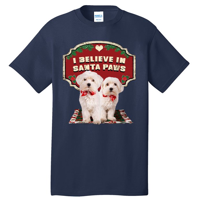 I Believe In Santa Paws Cute Christmas Dog Lover Tall T-Shirt