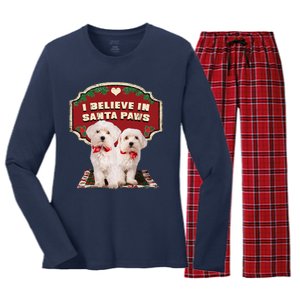 I Believe In Santa Paws Cute Christmas Dog Lover Women's Long Sleeve Flannel Pajama Set 